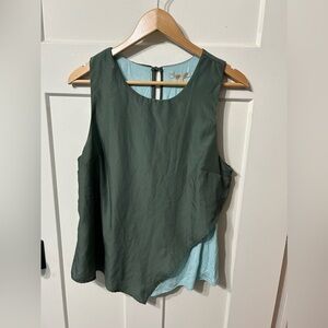 Anthropologie Bordeaux Split Side blouse tank top Moss and teal